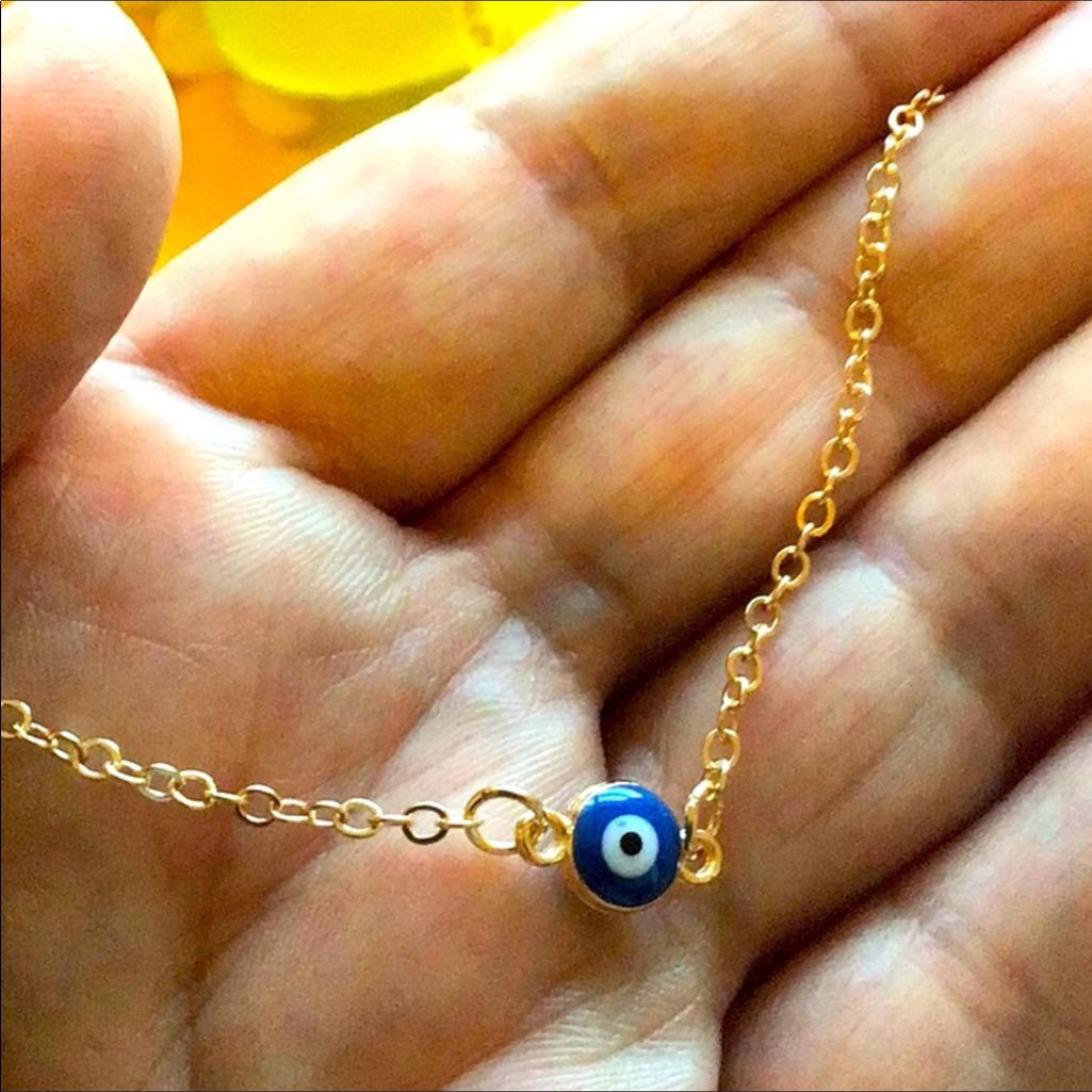 New Gold Tone Blue Evil Lucky Eye Choker 15$